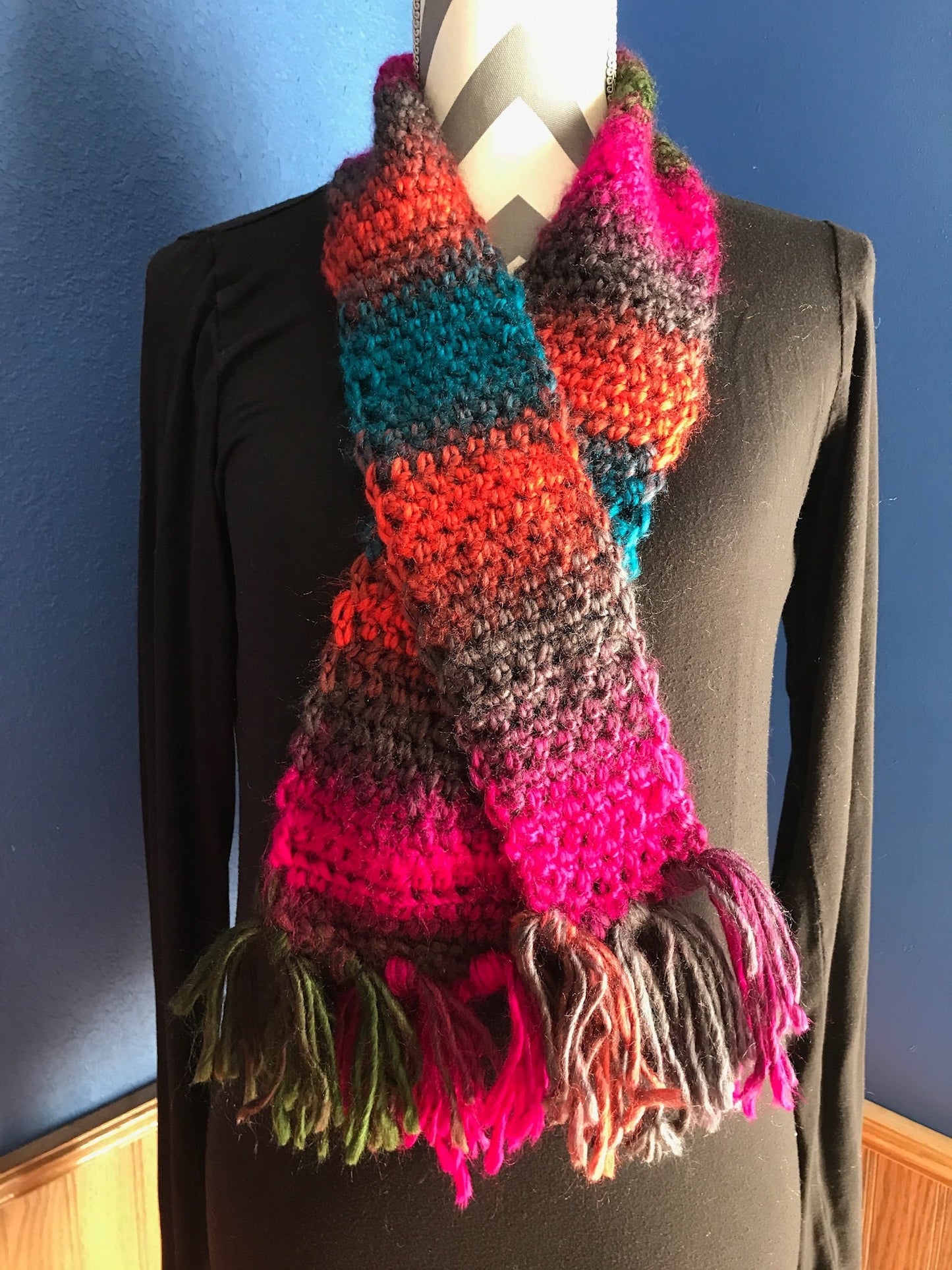 Multiple Colored Heavy Knit Crochet Scarf