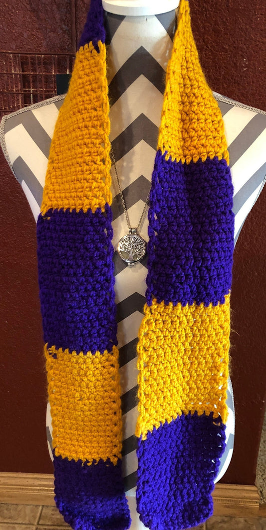 Purple and Yellow Crochet Scarf