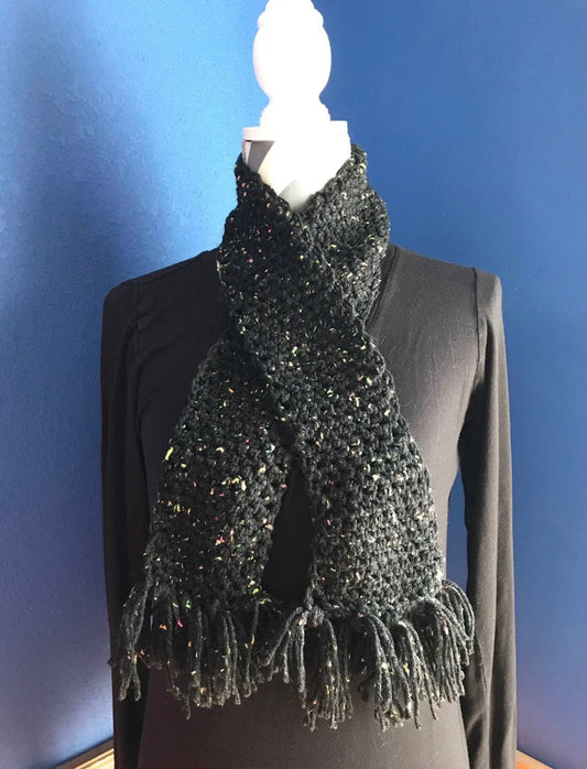 Black Speckled Double Stitch Crochet Scarf