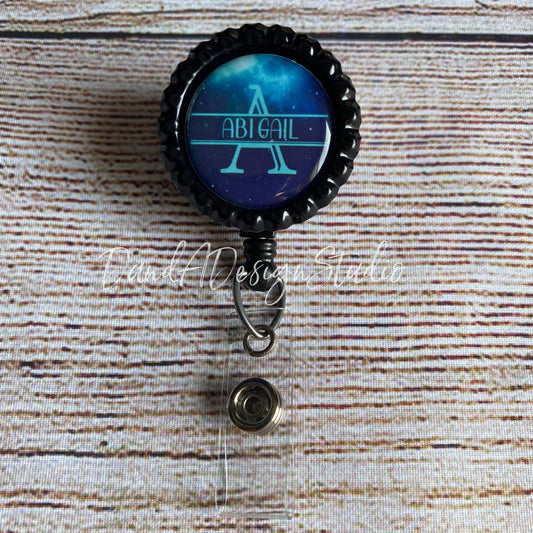 Initial Name Badge Reel Galaxy Themed
