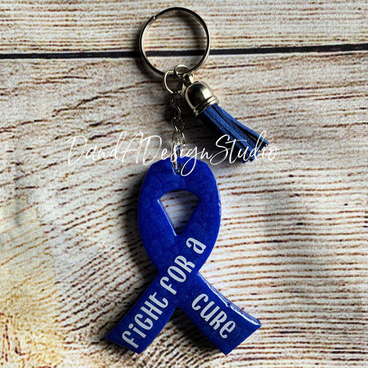 Colon Cancer Awareness Blue Ribbon Keychain