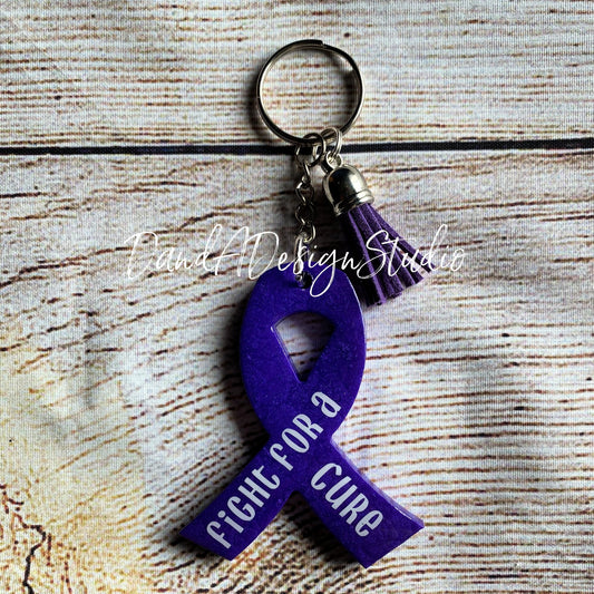 Pancreatic Cancer/Alzheimer's/Epilepsy/Lupus/Fibromyalgia Awareness Purple Ribbon Keychain