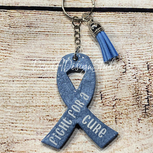 Prostate Cancer Light Blue Ribbon Keychain