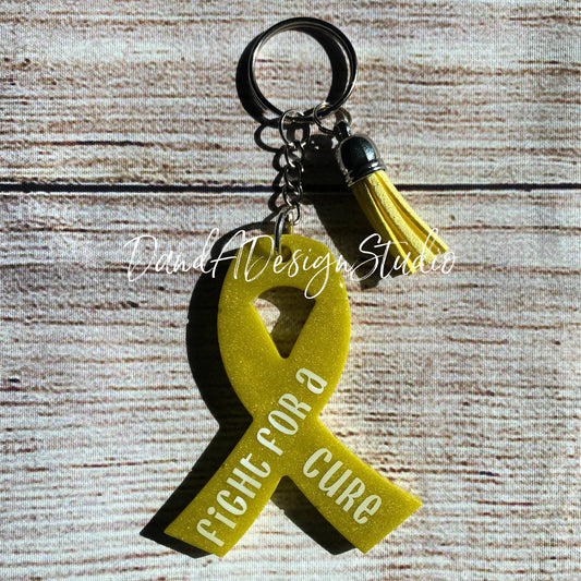 Sarcoma/Bone Cancer Awareness Yellow Ribbon Keychain