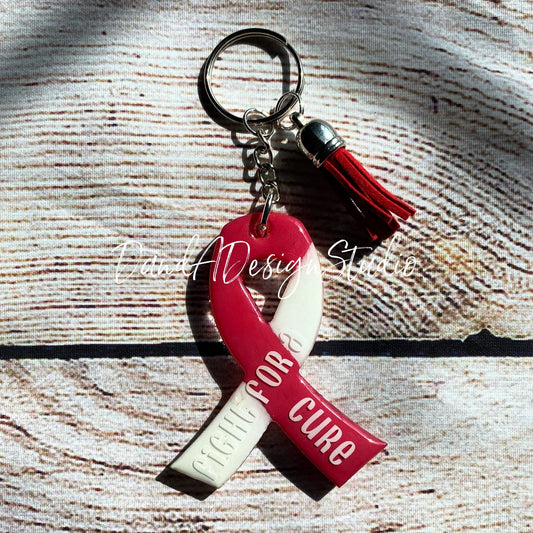 Head and Neck Cancer Red and White Ribbon Keychain