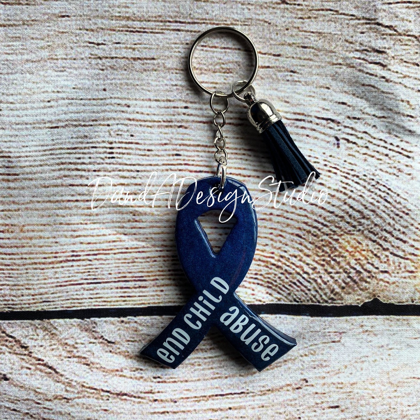 Child Abuse Awareness Navy Blue Ribbon Keychain
