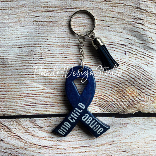 Child Abuse Awareness Navy Blue Ribbon Keychain
