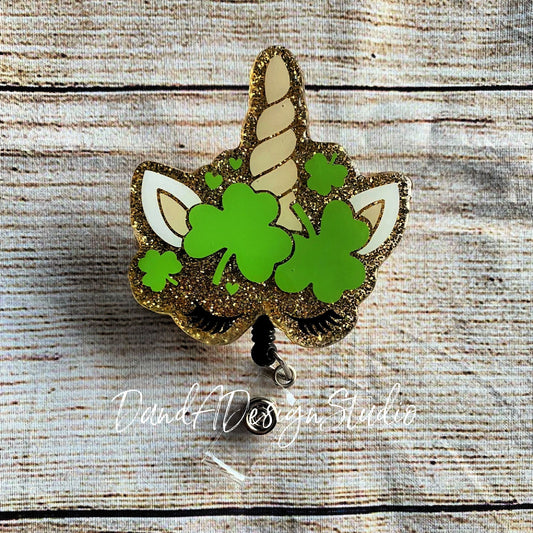 St. Patrick's Day Unicorn Resin Badge Reel
